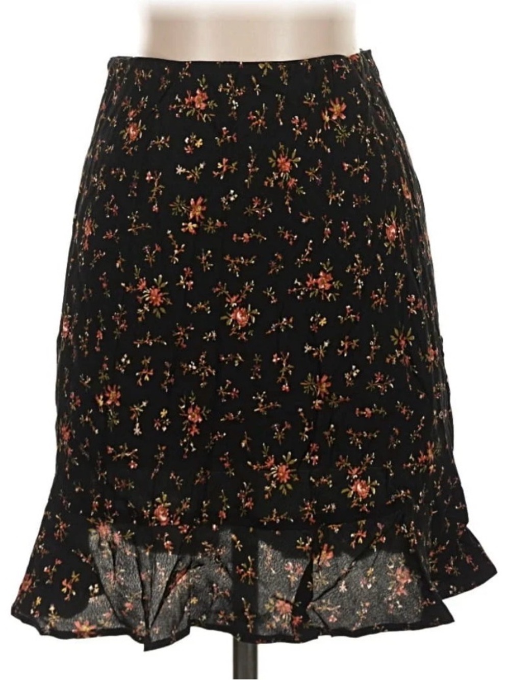Madewell Black Floral Ruffle Hem Women's Skirt NWOT